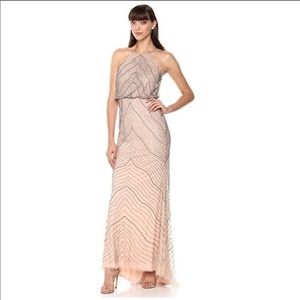 Adrianna Papell Halter Beaded Blouson Gown